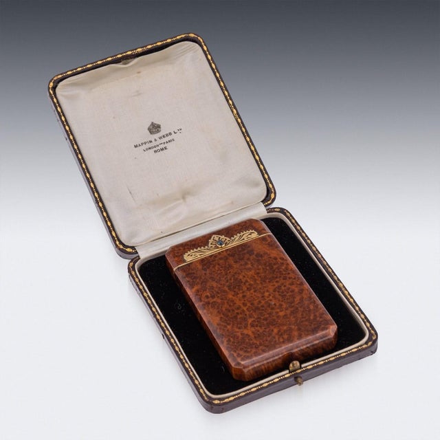 French 18 Karat Gold and Burr Walnut Cigarette Case from Mappin & Webb, 1890s For Sale - Image 6 of 18