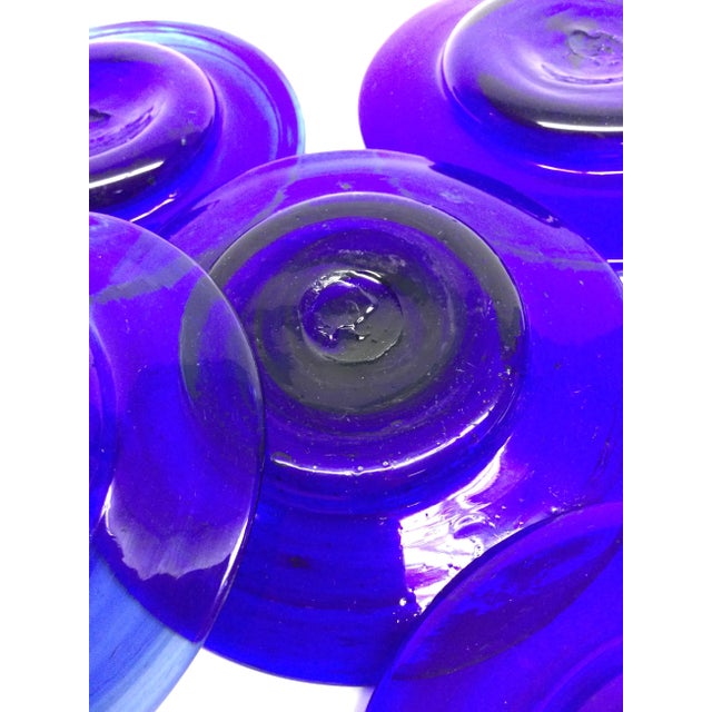 1960s Hand Blown Art Glass Cobalt Blue Butter Plates Set of 6 For Sale - Image 5 of 11