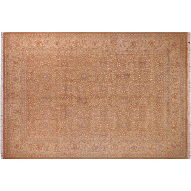 Tan Renaissance Floral 1990's Pak-Persian Brown/Tan Wool Rug - 9'0'' X 12'2'' For Sale - Image 8 of 9