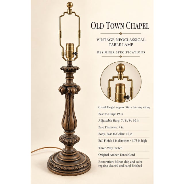 English Vintage Neoclassical Acanthus Table Lamp in Aged Bronze With Ivory Linen Shade For Sale - Image 3 of 6