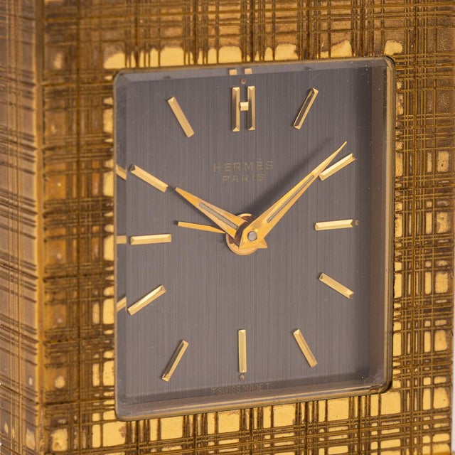 Vintage Swiss Gilt Brass Desk Clock from Hermès, 1960s For Sale - Image 9 of 10