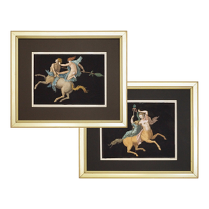 Centaur Bacchante Herculaneum 18th C. Pair Greek Mythology Framed Color Engraving Signed Antiquities of Herculaneum Antique Gift Wall Art