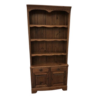 Late 20th Century Rustic Solid Wood Hutch Cabinet Bookcase Cupboard Farmhouse Display Storage For Sale