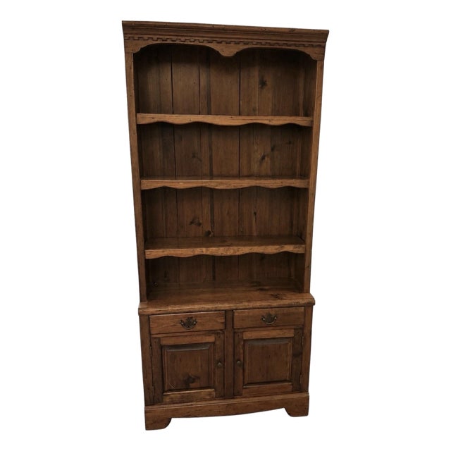 Late 20th Century Rustic Solid Wood Hutch Cabinet Bookcase Cupboard Farmhouse Display Storage For Sale