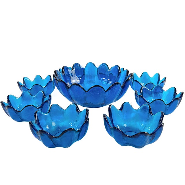1960s 1960s Mid-Century Modern Blenko Luminous Blue Studio Art Glass Bowls - Set of Nine For Sale - Image 5 of 8