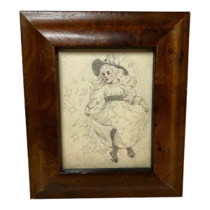 Late 19th Century Antique Young Girl Drawing