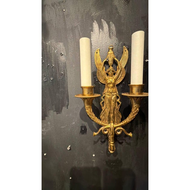 Metal 1930 French Empire Style Sconces 2 Lights For Sale - Image 7 of 7