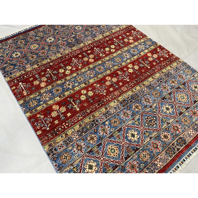 Red and Blue Khorjin Saddlebag Design Wool Rug - 4'11" X 6'6" For Sale - Image 4 of 10