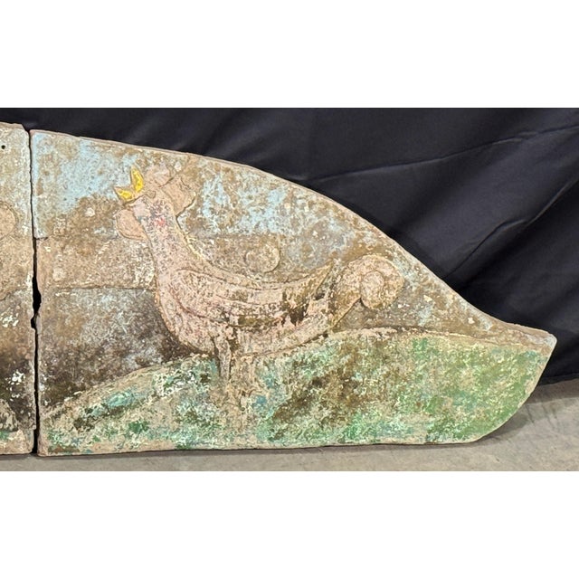 1940s Rare 80" Vintage c.1940's Concrete Frieze Triptych Wall Mounted Garden Art - Sun & Roosters / Chickens For Sale - Image 5 of 13
