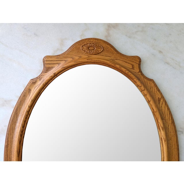 French Country Large Solid Oak & Beveled Glass Oval Mirror For Sale - Image 3 of 5