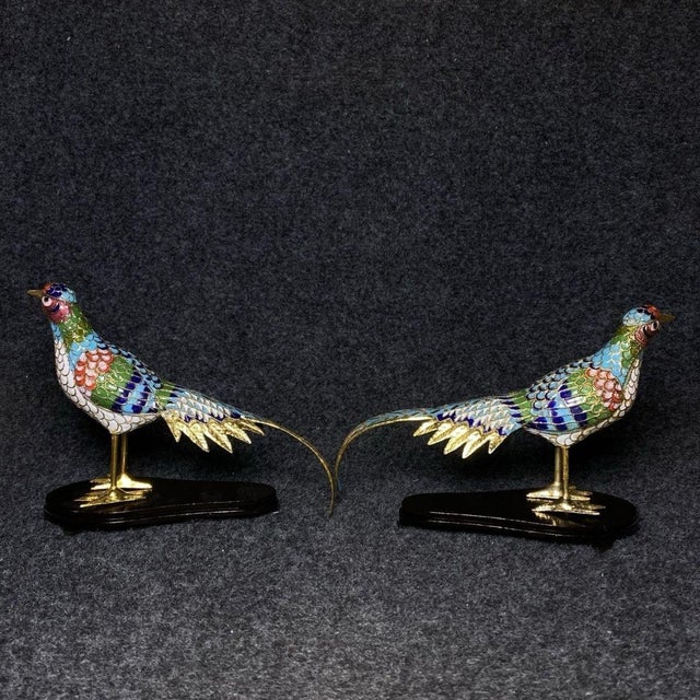 This vibrant pair of cloisonne enamel pheasants brings a splash of color and elegance to any interior. Each bird is finely...