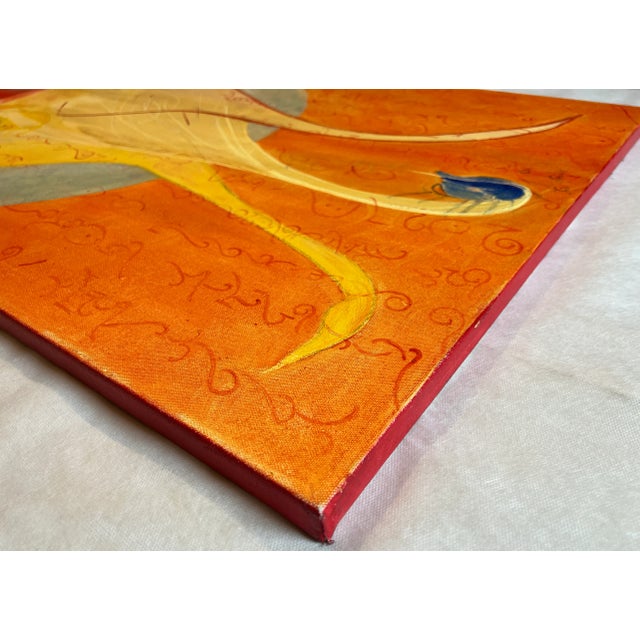 Contemporary Contemporary, Orange, Cranes Birds, "Silver Moon" Oil Painting For Sale - Image 3 of 8