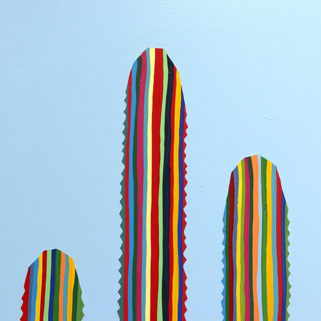 Contemporary Rainbow Cacti - Large Oversized Original Southwest Inspired Artwork on Canvas, Signed For Sale - Image 3 of 9