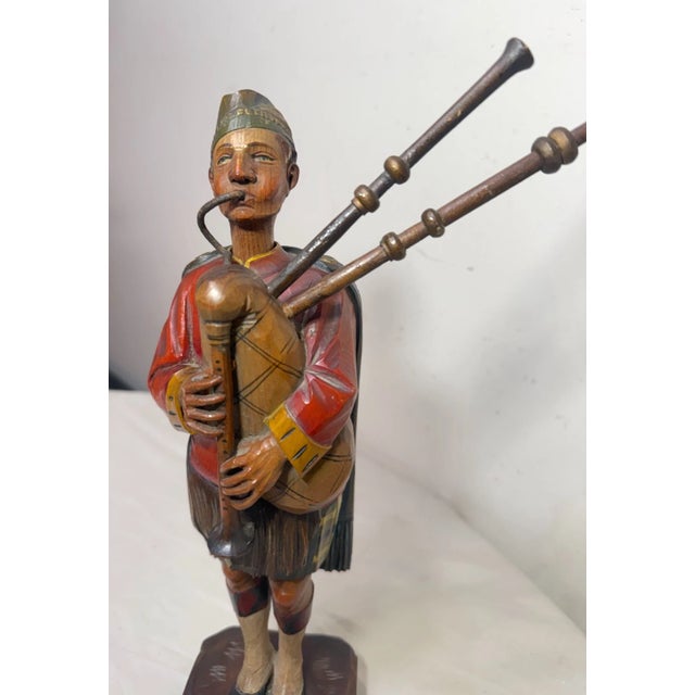 Rare Antique Hand Made Carved Wood German Bagpiper Whistler Sculpture Statue For Sale - Image 4 of 12