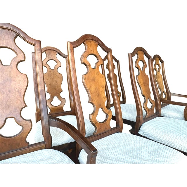 Brown Drexel ‘Livorno’ Italian Neoclassical Pecan Wood Dining Table - 102” Fully Extended and 6 Chairs - Made in 1968 For Sale - Image 8 of 12