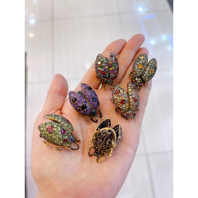 Bochic Multi Color Natural Sapphire and Mix Gem Candy "Beetle" Brooch or Pendent For Sale - Image 4 of 18
