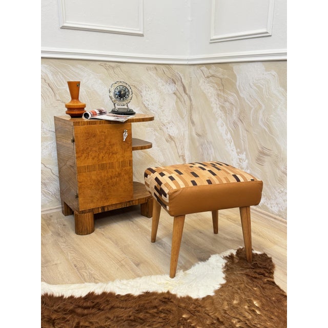 Wood Mid-Century Modern Ottoman in Beach and Leather, 1950s For Sale - Image 7 of 9