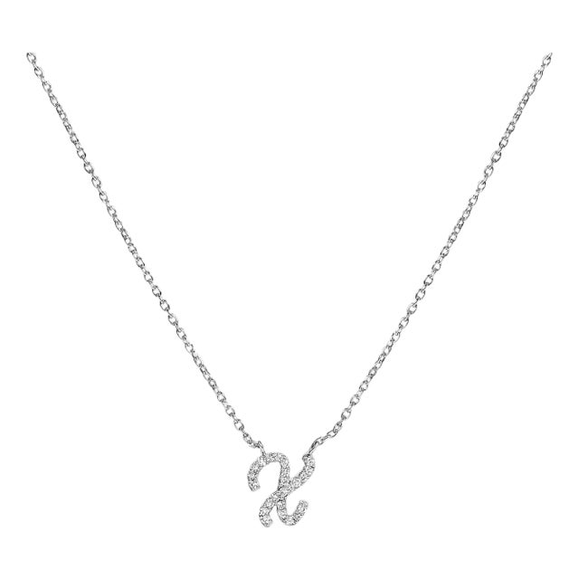 10K White Gold Diamond Accent "X" Initial Script Style Pendant Necklace For Sale