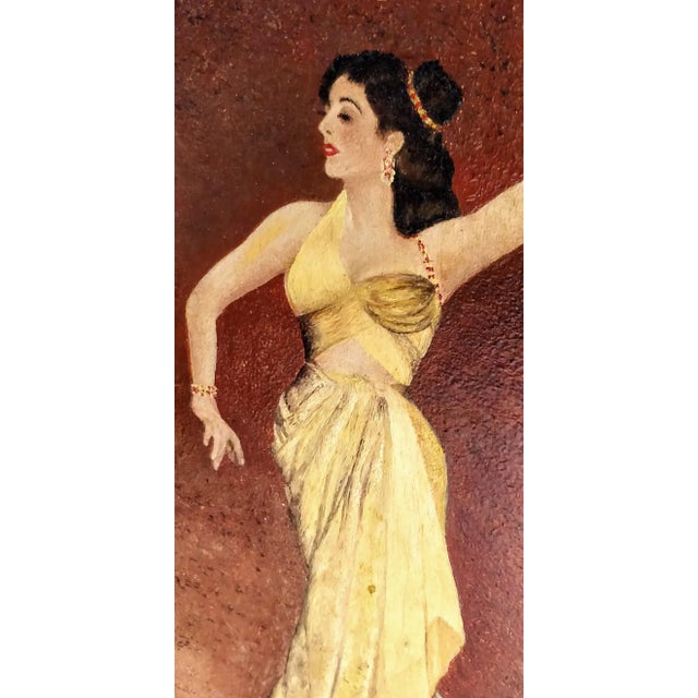 Vintage Lady in Yellow! This wonderful painting, created on board and set in a thin wooden frame, features a young woman...