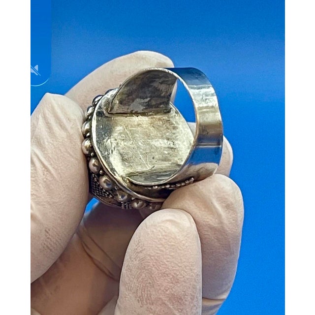 Blue Antique Yemen Sterling Silver Blue Howlite Tower Ring. Antique Yemen Jewelry, Size 9 For Sale - Image 8 of 11