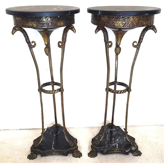 Antique Grand Entrance Italian Brass Griffins & Marble Display Stands - a Pair For Sale - Image 13 of 13
