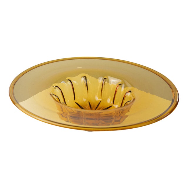 Vintage Amber Murano Glass Bowl with Ribbed Pattern, Italy, 1920s For Sale