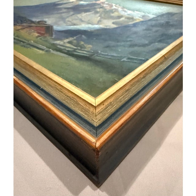 Mid-Century Original European Alpine Village Oil Painting on Board For Sale - Image 9 of 11