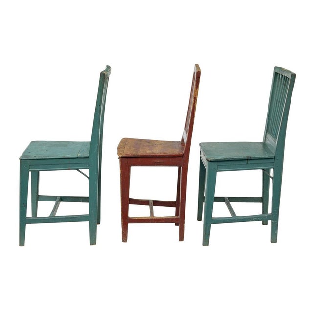 Harlequin set of 6 19th century painted dining chairs circa 1860. Beautiful mixed set of dining chairs which we found on...