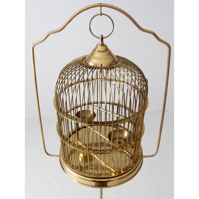 Vintage Brass Bird Cage With Stand For Sale - Image 11 of 12