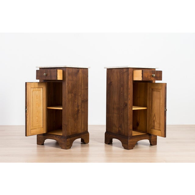 Art Nouveau German Ash Bedside Cabinets with Marble Tops, 1910, Set of 2 For Sale - Image 6 of 17