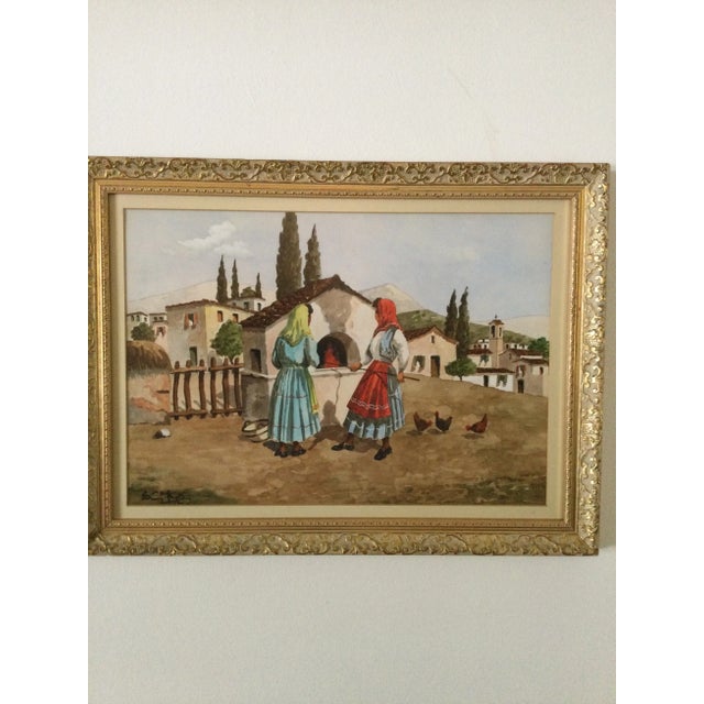 Gold 1970s Vintage Watercolor Framed Hand Painted Mediterranean Provincetown Portrait a Pair For Sale - Image 8 of 8