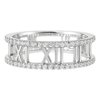 14K White Gold Diamond Roman Numeral Wedding Band Ring Estate For Sale
