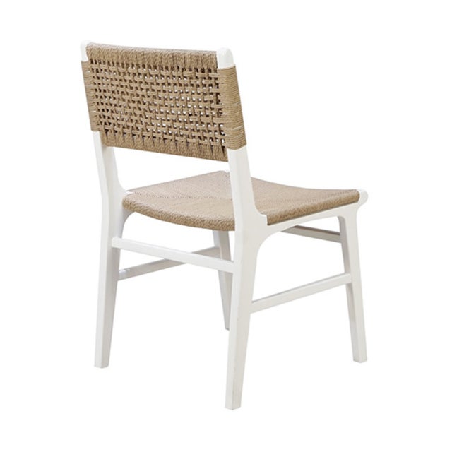 Worlds Away Matthew Izzo Home Monroe White Wood Woven Back and Rush Seat Dining Chair For Sale - Image 4 of 8