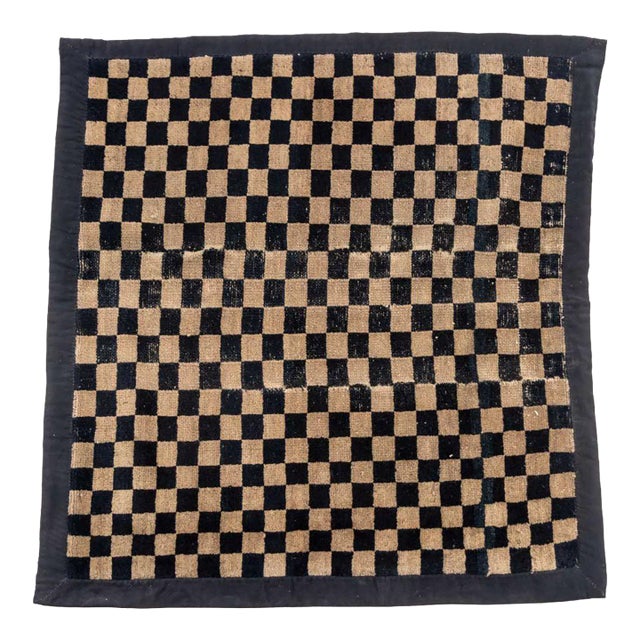 Tibetan Black and Tan Checkerboard Rug, 3' X 2' 9" For Sale