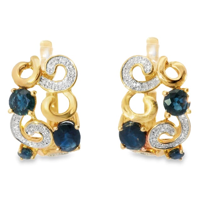14K Pink Rose Gold Diamond & Sapphire Swirl Earrings Elevate your style with these 14K Pink Rose Gold Diamond & Sapphire...