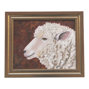 Sheep Portrait White Traditional English Impressionism Beige Burnt Orange Original Oil Painting by Cleo Plowden