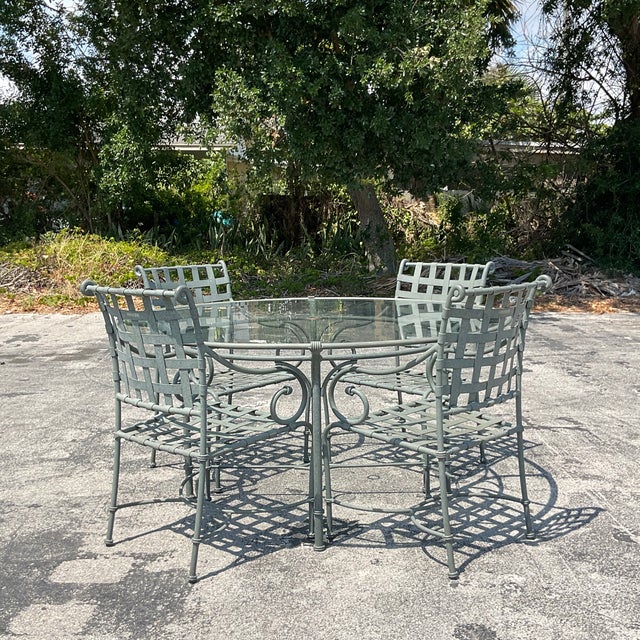 Vintage Coastal Cast Aluminum Brown Jordan Outdoor Dining Table & 4 Chairs Chairish