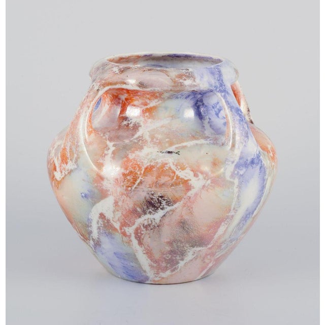 Arabia, Finland. Art Deco "Marmor" ceramic vase with marble decoration. Shiny glaze. Classic Greek form with four handles....