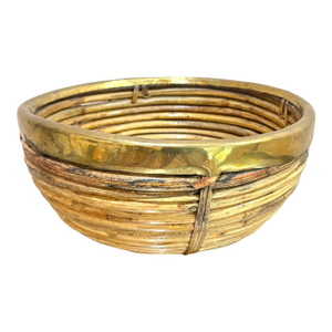 Gabriella Crespi Style Coiled Rattan Bowl W/ Brass Rim