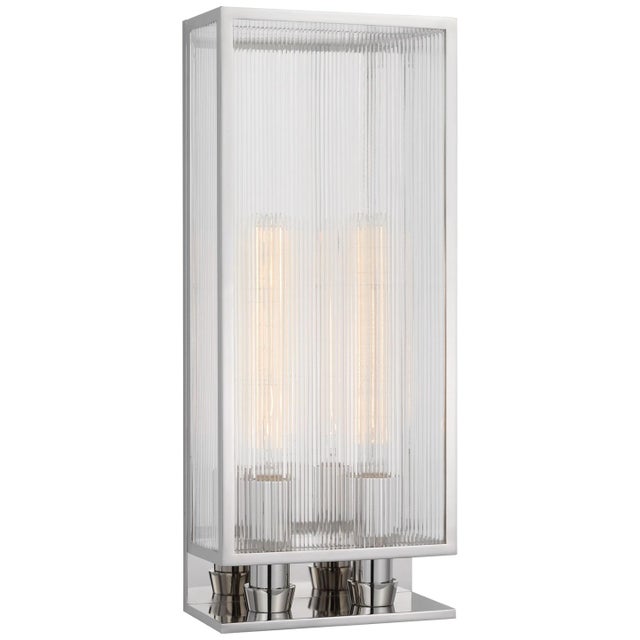 Barbara Barry for Visual Comfort Signature York 24" Double Box Sconce in Polished Nickel with Clear Ribbed Glass For Sale