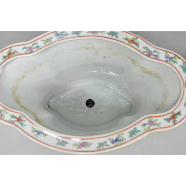 White Vintage Chinese Export Porcelain Bird Painted Cachepot Flower Pot Vase For Sale - Image 8 of 16