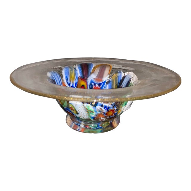Giampaolo Nason Murano Millefiori & Gold Aventurine Glass Pedestal Bowl – 7.5” For Sale