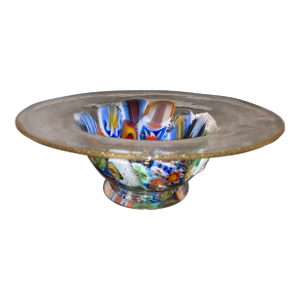 Giampaolo Nason Murano Millefiori & Gold Aventurine Glass Pedestal Bowl – 7.5”