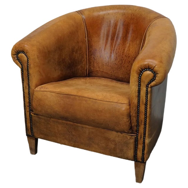 Vintage Dutch Cognac Colored Leather Club Chair For Sale