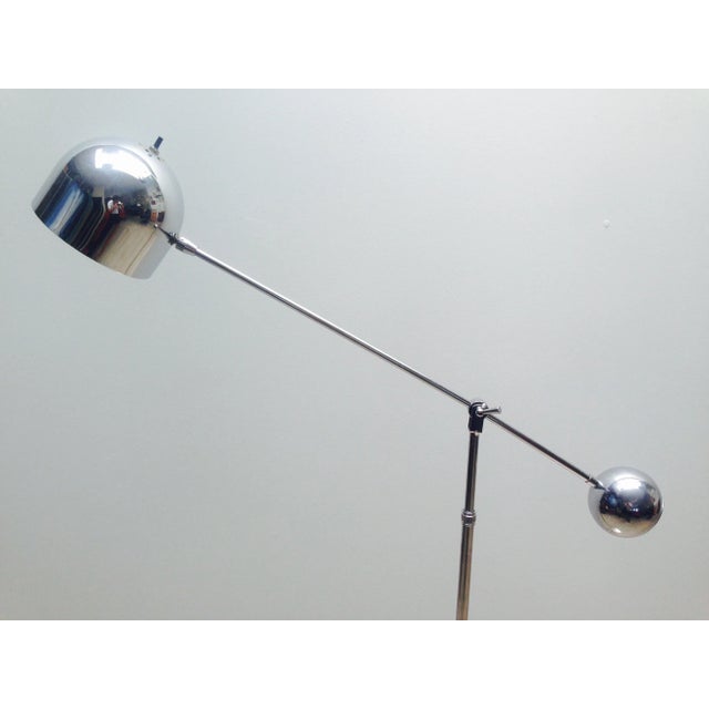 Sculptural Mid-Century Modern Chrome Floor Lamp With Adjustable Dome Shade & Counterbalance Ball For Sale In Los Angeles - Image 6 of 8