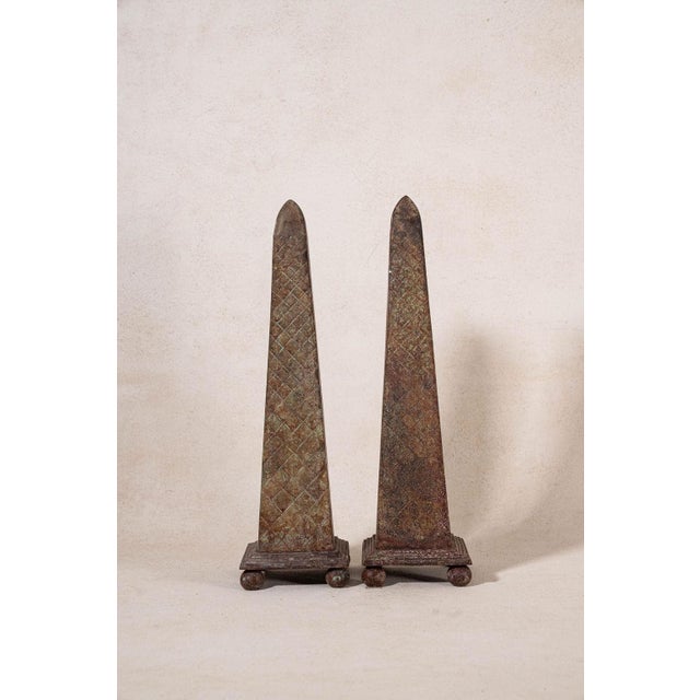English Pair | Vintage Cast Iron Obelisks For Sale - Image 3 of 8