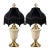 Vintage Neoclassical Cream Urn Lamps With Midnight Black Velvet Fringe Shades - a Pair For Sale