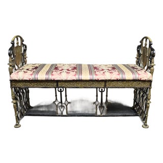 Oscar Bach Attributed Gilt Bronze and Wrought Iron Upholstered Bench For Sale