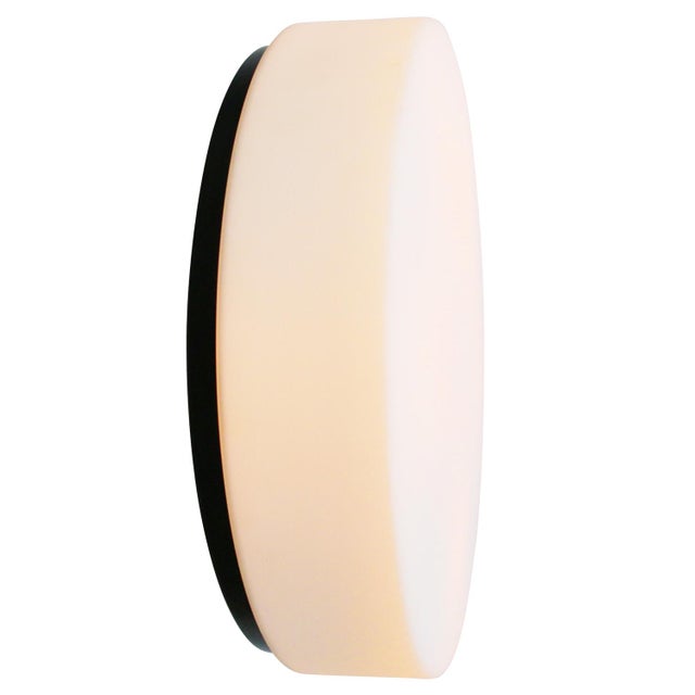 1950s White Opaline Glass Wall Round Flush Mount from Bega Limburg For Sale - Image 5 of 17