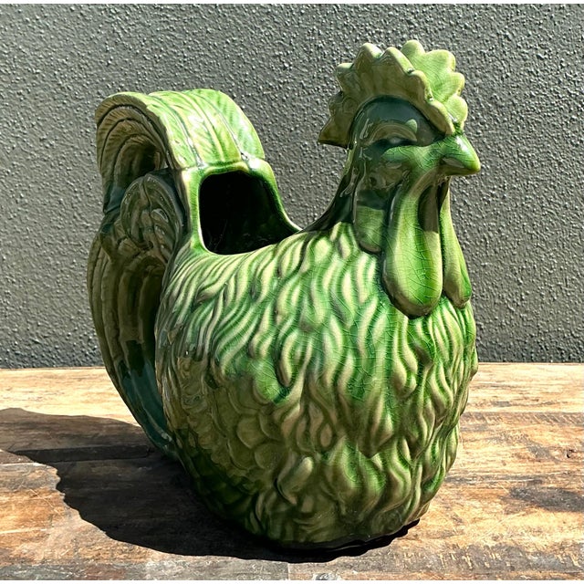 Ceramic Vintage Glazed Ceramic Rooster Cache Pot For Sale - Image 7 of 12
